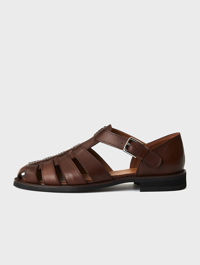 Brown Leather Fisherman Sandals | Victor