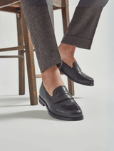 Black Leather Penny Loafers | Shanghai | JOSEPHT.CA