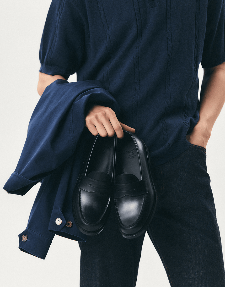 Round Toe Black Penny Loafers | Shanghai | JOSEPHT.CA