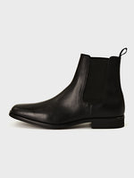 Black Leather Square Toe Chelsea Boots