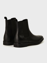 Black Leather Square Toe Chelsea Boots