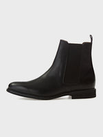 Black Leather Round Toe Chelsea Boots