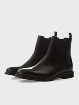 Black Leather Round Toe Chelsea Boots