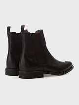 Black Leather Round Toe Chelsea Boots