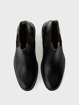 Black Leather Round Toe Chelsea Boots