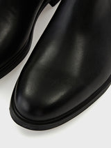 Black Leather Round Toe Chelsea Boots