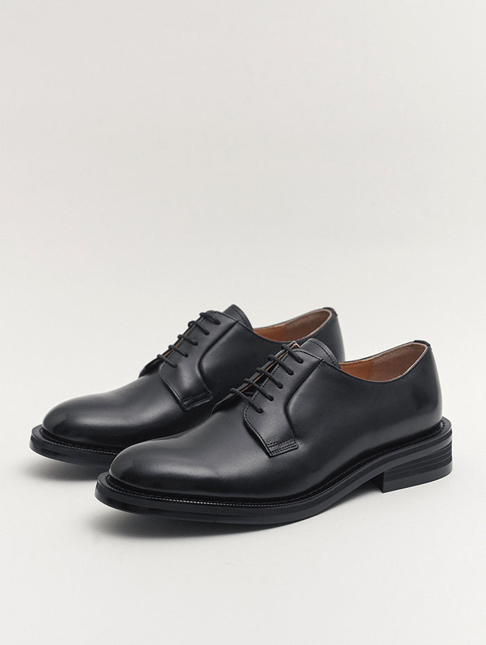 Black Leather Round Toe Derby Shoes | EDWARD | JOSEPHT.CA