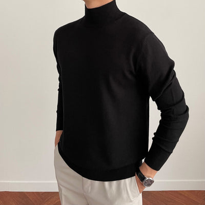 Black Fine-knit Mock Neck Sweater