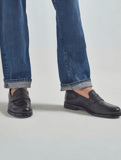 Black Leather Penny Loafers | Shanghai | JOSEPHT.CA